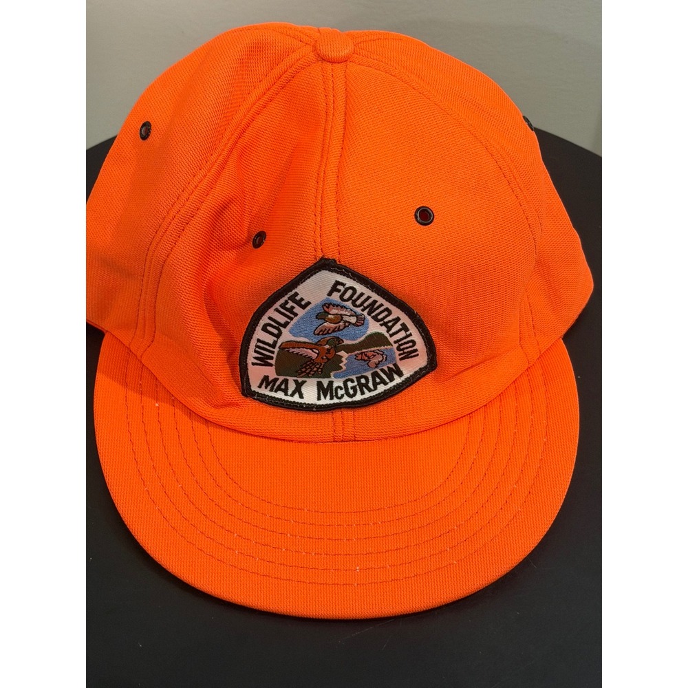 Vtg Challenger Caps Max McGraw Wildlife Foundation Blaze Orange Hunting Hat USA